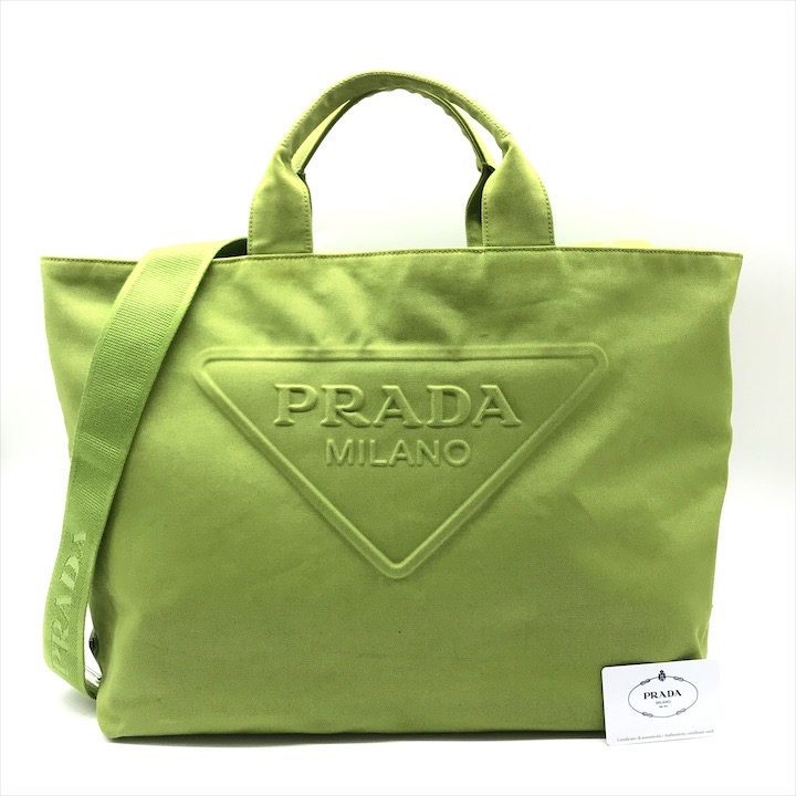 【中古】良品 PRADA プラダ キャンバス 2VG081 2way ハンド ショルダー バッグ ビビット グリーン ブランド Bag ユニセックス k5966|BEGINSELL