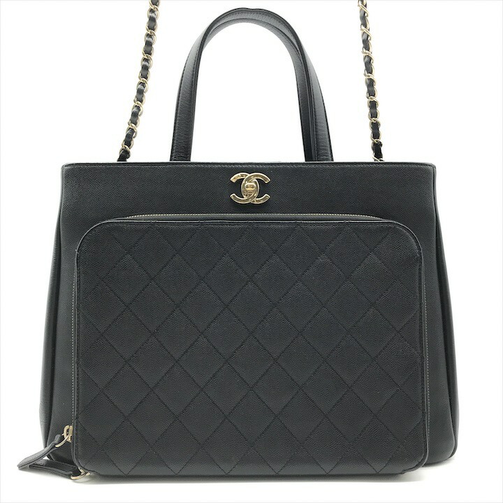 【中古】超美品 CHANEL シャネル ココマーク キャビアスキン マトラッセ ターンロック チェーン ショルダー ハンド 2way バッグ ブラック k6778