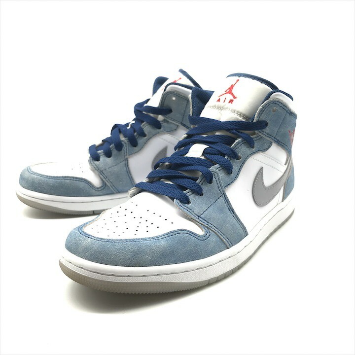 【中古】良品 NIKE AJ1 ナイキ エアジョーダン ミッド スエード レザー 25.5cm メンズ ファッション スニーカー ブルー k6802