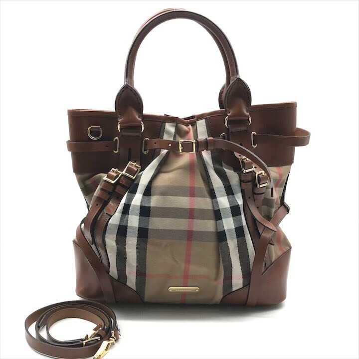 【中古】良品 Burberry バーバリー ノバチェック 2WAY 帆布 なめし革 お手々 肩部 御徒面子 赤銅色 レディース ブランド名 鞄 a11228