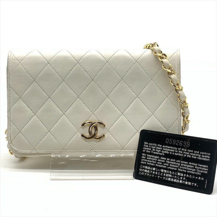 【中古】良品 CHANEL シャネル マトラッセ ココマーク プッシュロック チェーン ショルダー バッグ ラムスキン ホワイト レディース ブランド k6856