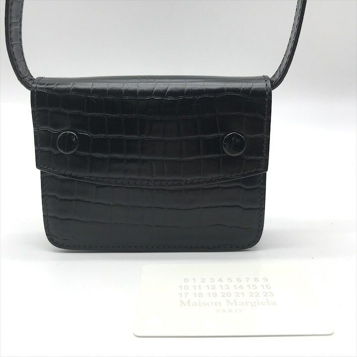 【中古】超美品 Maison Marguela 住み家 マルジェラ 肩肉 御徒面子 曲がった掛け クロコ 型押し 黒いこと ウォレット 金入れ 2WAY k6932