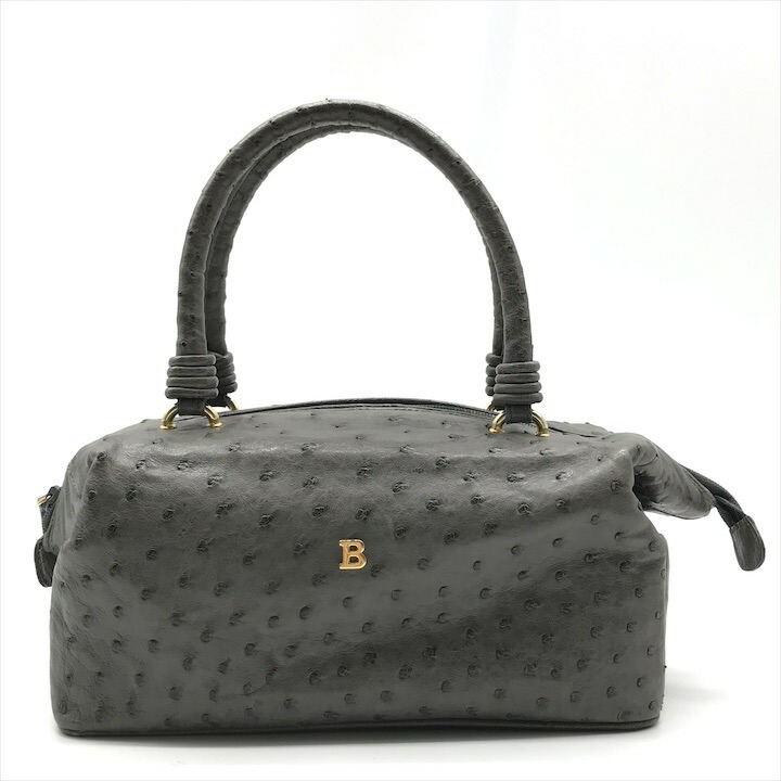 【中古】良品 BALLY バリー 鴕鳥 お手て 御徒面子 薄墨色 ゴールド金具 フォーマル ブランド名 鞄 かばん レディース k7093