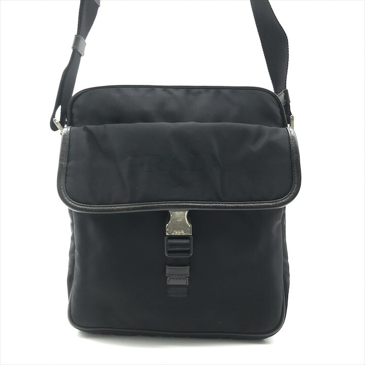 【中古】超美品 PRADA プラダ ナイロン テスート レザー ロゴ 三角ロゴ ショルダー バッグ レディース ファッション小物 鞄 ブラック m15268｜BEGINSELL