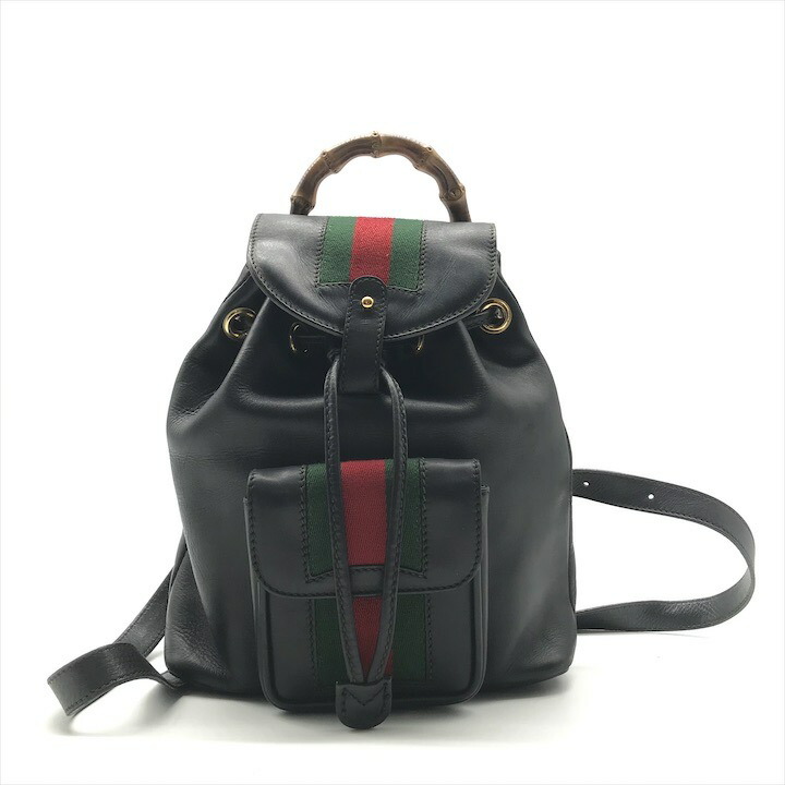 【中古】良品 GUCCI グッチ バンブー なめし革 シェリー酒 背嚢 御徒面子 黒いこと ブランド名 レディース かばん Bag 流行り物 鞄 r305