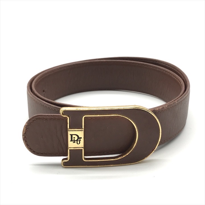 【中古】良品 Christian Dior クリスチャンディオール Dロゴタイプ バックル なめし革 ヴィンテージ 胴締め レディース 赤銅色 ブランド名 小物 流行り物 r400