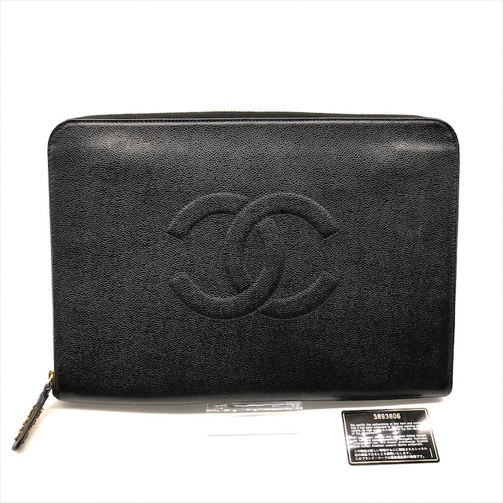 【中古】良品 CHANEL シャネル 希少 デカココマーク キャビアスキン ブラック クラッチ バッグ レディース ブランド 鞄 かばん h758｜BEGINSELL 91,297円