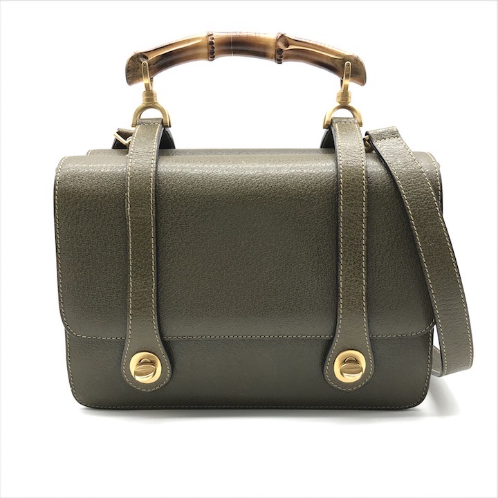 【中古】良品 GUCCI グッチ 激レア バンブー ダブル 人間の顔 2WAY お手て 肩肉 御徒面子 曲がった掛け カーキ なめし革 レディース ブランド名 h764