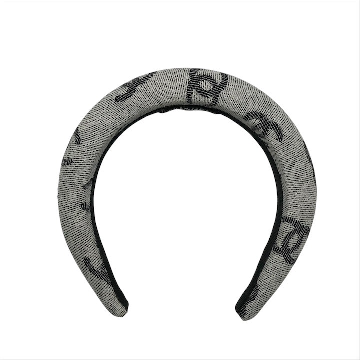 【中古】美品 CHANEL シャネル ココマーク デニム カチューシャ ヘアアクセサリー グレー レディース 総柄 h768