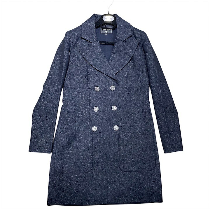 【中古】超美品 CHANEL シャネル ココマーク 名取り草 羊毛 ラメ レディース アウター 上衣 厚地の外套 お召しもの 流行り物 米国海軍 h787