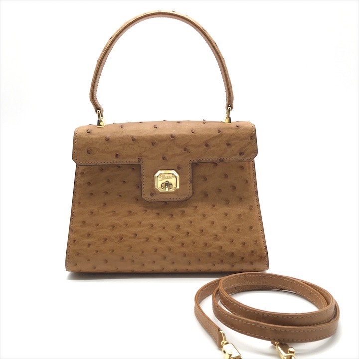 【中古】美品 Herno ヘルノ レザー オーストリッチ 2WAY ミニ ハンド ショルダー バッグ オレンジ系 ブランド 鞄 BAG k7309|BEGINSELL