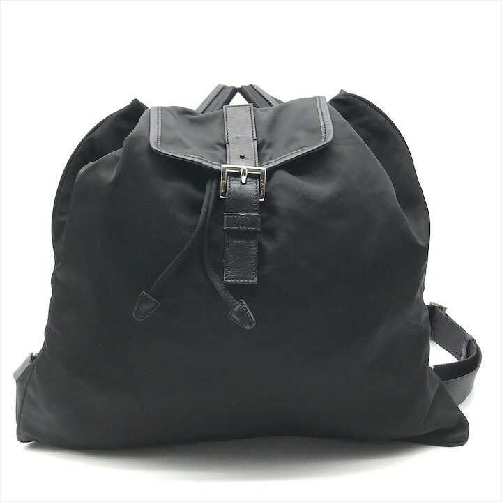 【中古】良品 PRADA プラダ 三角ロゴ ナイロン テスート リュック バッグ パック ブラック ブランド 鞄 BAG r398
