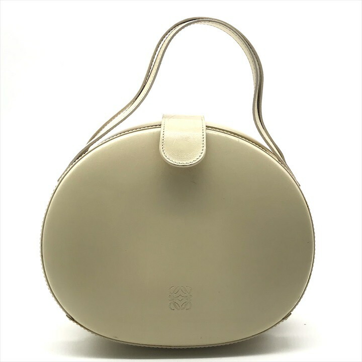 【中古】良品 LOEWE ロエベ ヴィンテージ アナグラム ミニ ラウンド ハンド バッグ レザー ベージュ レディース ブランド 鞄 かばん r717｜BEGINSELL