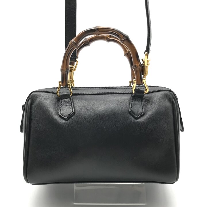 【中古】良品 GUCCI グッチ バンブー ミニ 2WAY 御手々 肩先 御徒面子 黒いこと ゴールド金具 ブランド名 嚢 鞄 BAG a11328