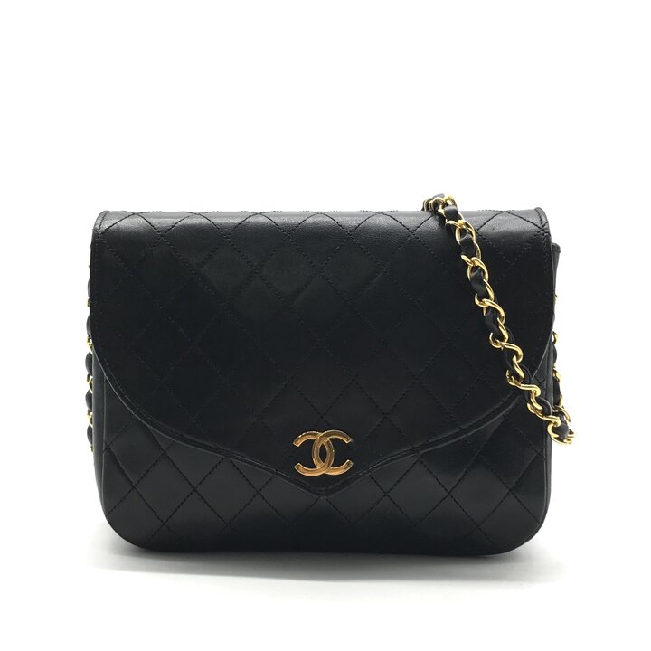 【中古】良品 CHANEL シャネル ココマーク マトラッセ プッシュロック チェーン ショルダー バッグ ブラック レディース ブランド 鞄 BAG a11428