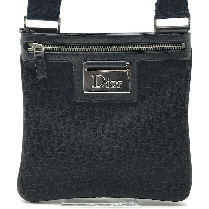 【中古】美品 Christian Dior ディオール ストリートシック トロッター SV金具 キャンバス レザー ショルダー バッグ ブラック ユニセックス a11550