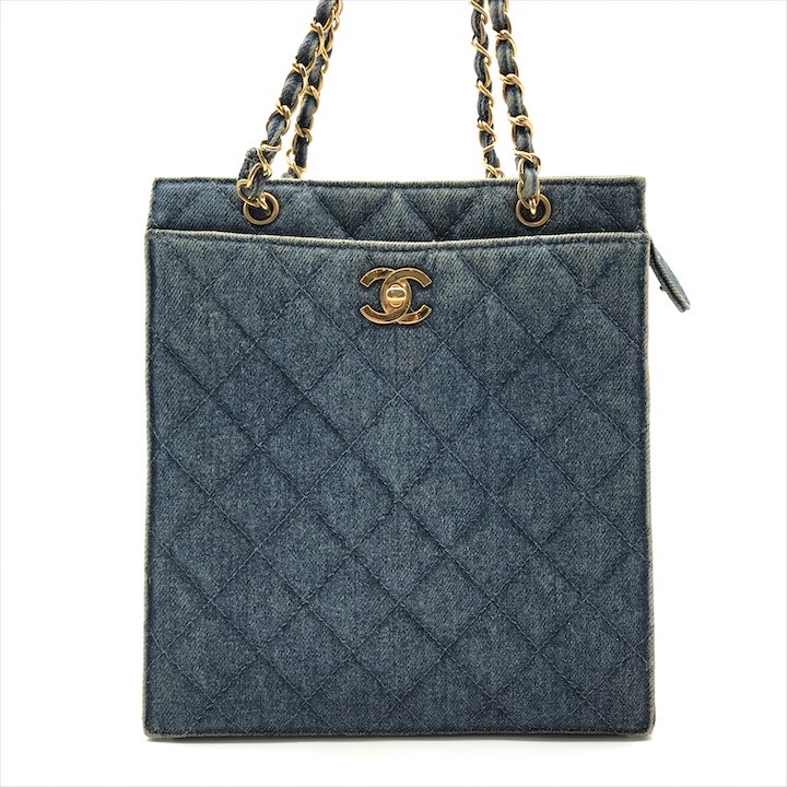 【中古】良品 CHANEL シャネル ココマーク ジーンズ マトラッセ ヴィンテージ チェーン店 トート 肩部 御徒面子 肩かけ 青色 レディース a11561