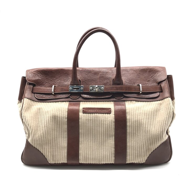 【中古】良品 Brunello Cucinelli ブルネロクチネリ ウィークエンダー カントリー 御徒面子 お手て 豆の町 なめし革 コール天 旅する鞄 a11938