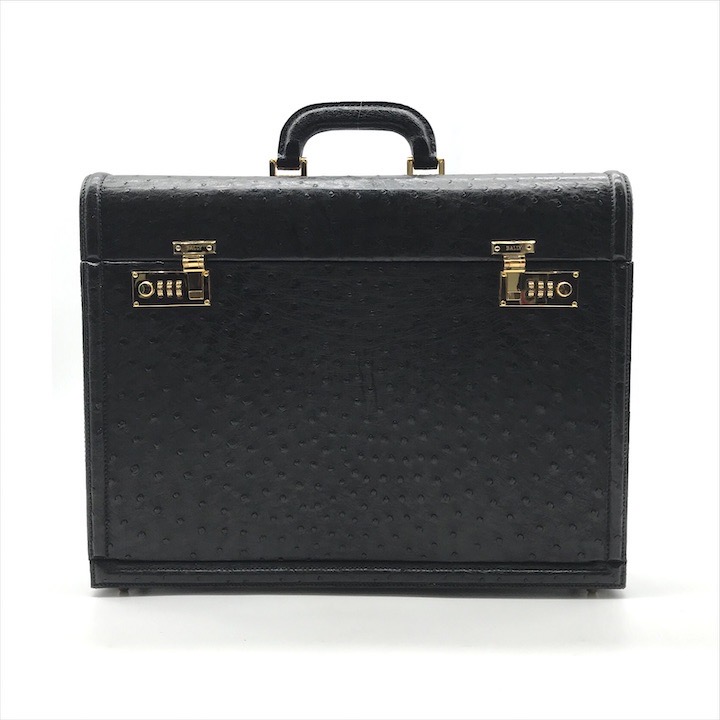 【中古】未使用品 BALLY バリー オーストリッチ レザー ハンド バッグ アタッシュケース ビジネス メンズ ブラック ブランド 鞄 かばん k7405｜BEGINSELL