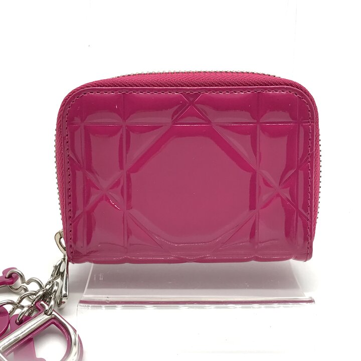【中古】良品 Christian Dior クリスチャンディオール カナージュ エナメル コインケース 札入れ ウォレット サクラ色 レディース ブランド名 小物 k7485