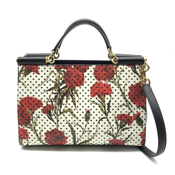 【中古】美品 Dolce \u0026 Gabbana ドルチェアンドガッバーナ 2WAY お手々 肩部 御徒面子 なめし革 点点 花 白いこと 黒いこと レディース k7510