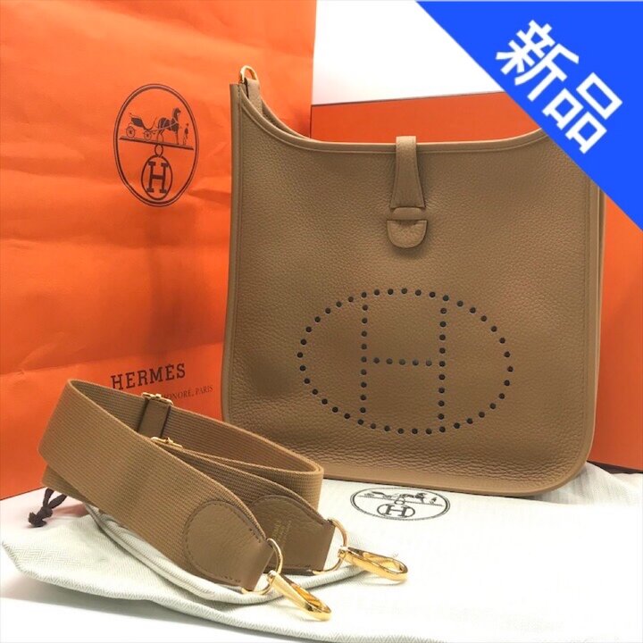 【中古】新品未使用品 HERMES エルメス エヴリン3 GM トリヨンクレマンス ビスケット K刻印 2025製 ショルダー バッグ 鞄 ブラウン ベージュ m15455
