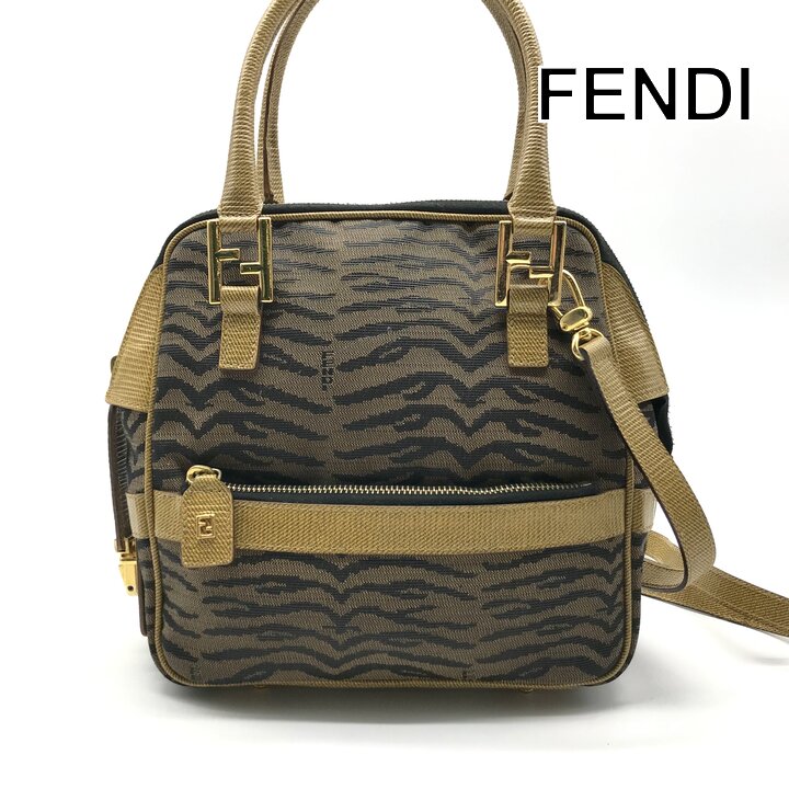 【中古】美品 FENDI フェンディ ゼブラ柄 帆布 2way お手々 肩部 御徒面子 赤銅色 ブランド名 レディース 鞄 かばん a11142