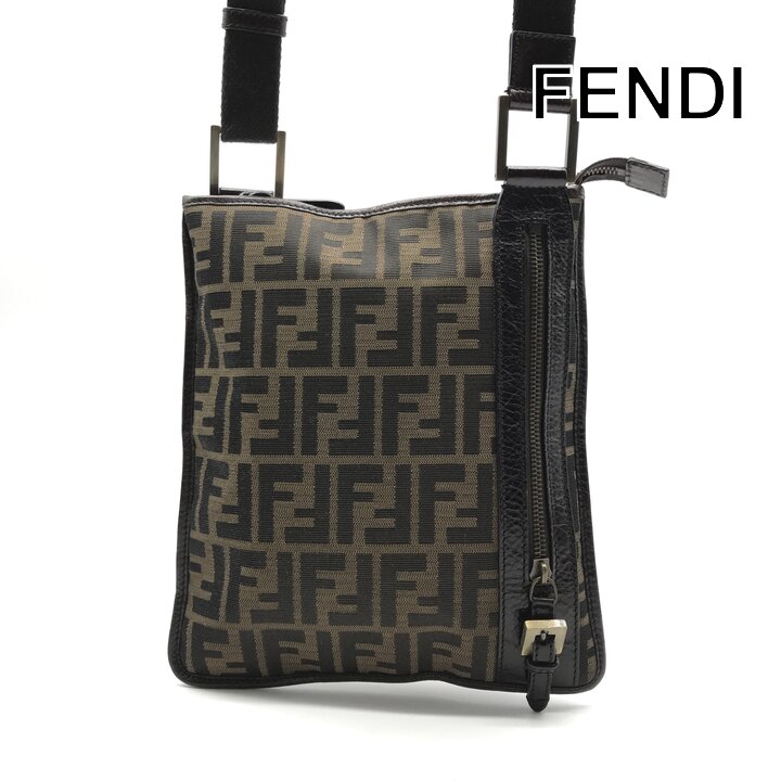 【中古】美品 FENDI フェンディ ズッカ 肩先 御徒面子 曲がった掛け なめし革 帆布 上半身 御徒面子 赤銅色 ユニ一発やる ブランド名 鞄 a12049