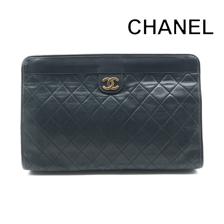 【中古】良品 CHANEL シャネル ココマーク マトラッセ レザー クラッチ バッグ レディース ファッション ブラック ゴールド 鞄 かばん a12196
