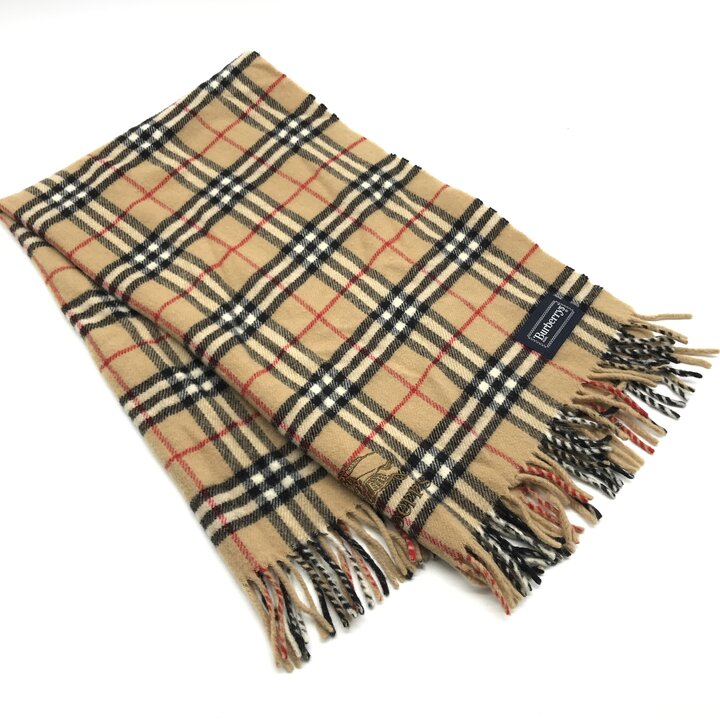 【中古】美品 BURBERRY バーバリー 消音装置 ひざ掛け ノバチェック 100％ WOOL 羊毛 毛 服飾小物 ユニ一発やる 赤銅色 c213
