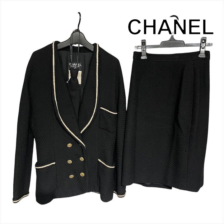 【中古】良品 CHANEL シャネル ココマークボタン ツィード セットアップ 上衣 スコート ブランド名 流行り物 御召しもの h809