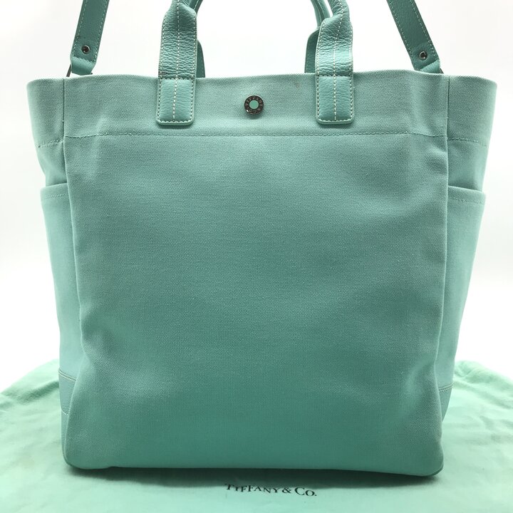 【中古】TIFFANY＆Co. ティファニー 帆布 トート 御徒面子 ラージ ティファニー青碧 ブランド名 袋 BAG k6610
