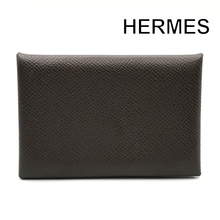 【中古】美品 HERMES エルメス カルヴィ エプソン 歌留多容れもの なめし革 赤銅色 B目じるし ブランド名 小容れもの 名刺入れ メンズ k7672