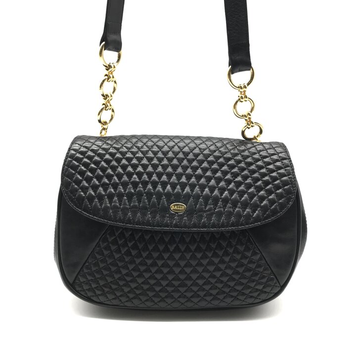 【中古】美品 BALLY バリー キルティング レザー ショルダー バッグ レディース ブランド カバン BAG ブラック GP金具 k7673
