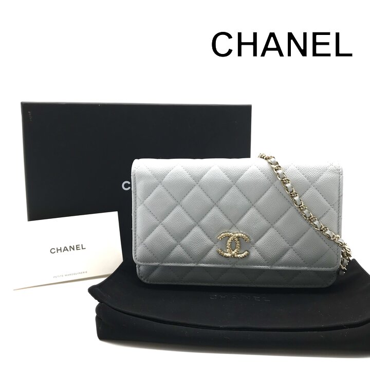【中古】美品 CHANEL シャネル ココマーク キャビア人はだ マトラッセ なめし革 チェーン店 ウォレット 肩先 御徒面子 鞄 ともし火青碧 k7716