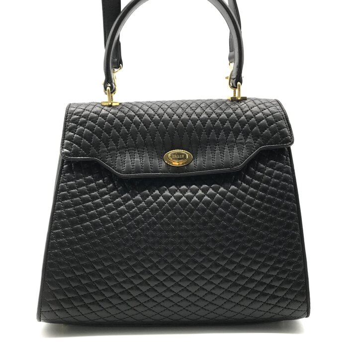 【中古】美品 BALLY バリー キルティング レザー トップハンドル ハンド 2WAY ショルダー バッグ ブラック レディース ブランド カバン k7738|BEGINSELL