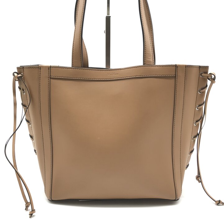 【中古】美品 Max Mara マックスマーラ トート 御徒面子 肩かけ なめし革 編み込み 分かりやすい レディース 赤銅色 通い 通学 ブランド名 鞄 k7751