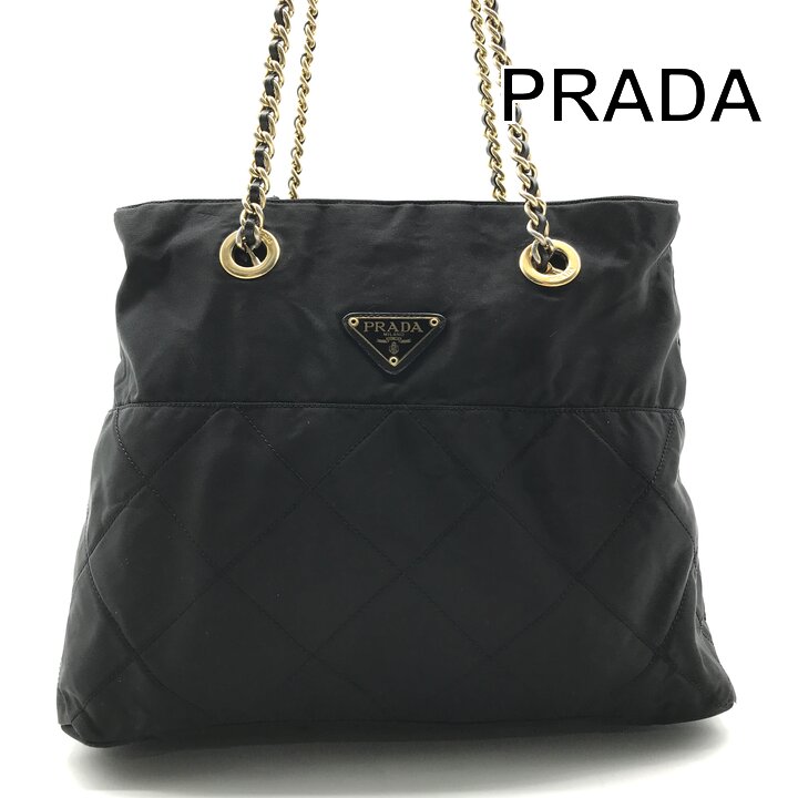 【中古】良品 PRADA プラダ ナイロン ロゴタイプ 一皿 チェーン店 トート 肩部 御徒面子 黒いこと レディース ブランド名 鞄 BAG m15068
