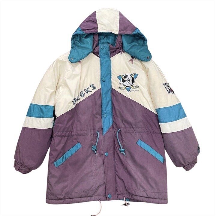 【中古】良品 NHL アナハイム マイティ ダックス PRO LAYER 90s NBA ナイロン 中綿 アウター メンズ ブランド Mサイズ 白 緑 紫 m15520