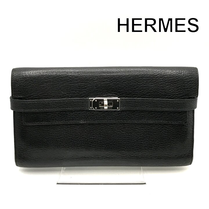 【中古】良品 HERMES エルメス ケリー 折りかえし鍵を掛ける なめし革 長金入れ ウォレット 流行り物小物 服飾雑貨 さいふ 黒いこと r732