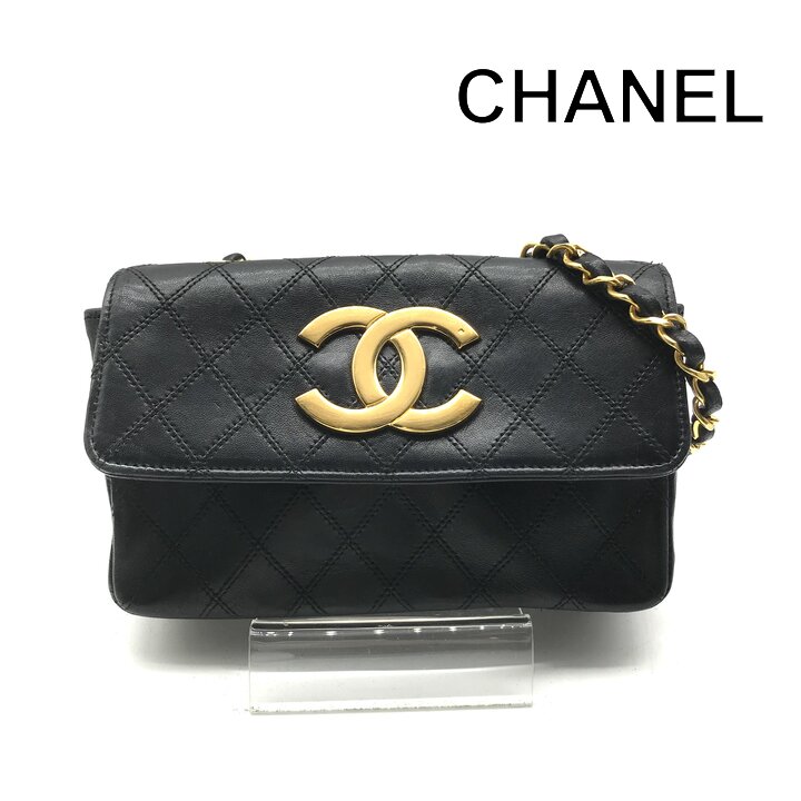 【中古】良品 CHANEL シャネル デカココマーク ビコローレ ラムスキン チェーン ショルダー バッグ ブラック レディース ブランド カバン r991