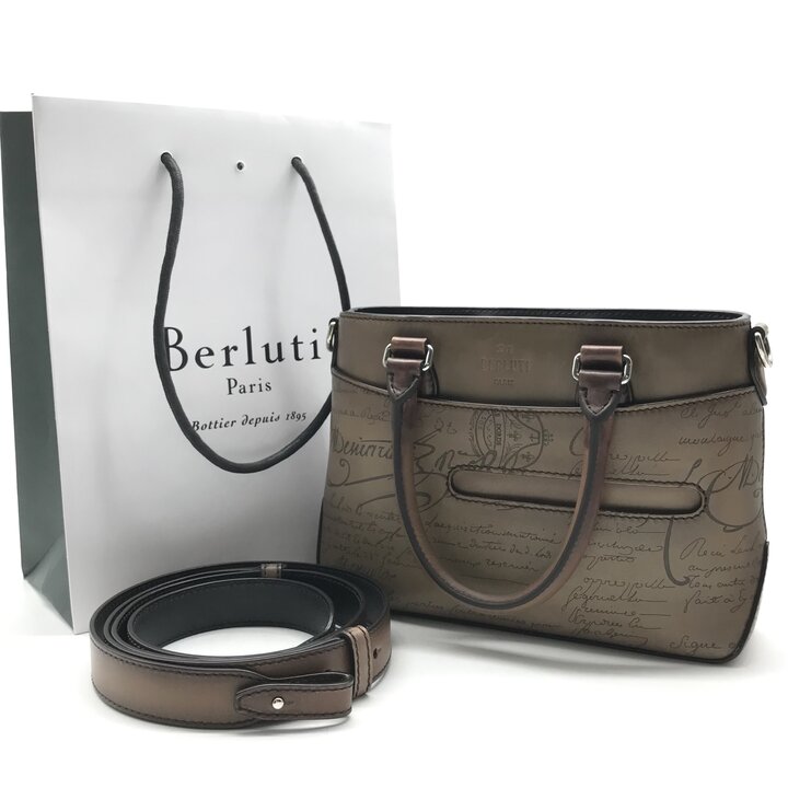 【中古】美品 BERLUTI ベルルッティ トゥ ジュール ガリバー カリグラフィ レザー 2way ハンド ショルダー バッグ メンズ ブラウン a11868