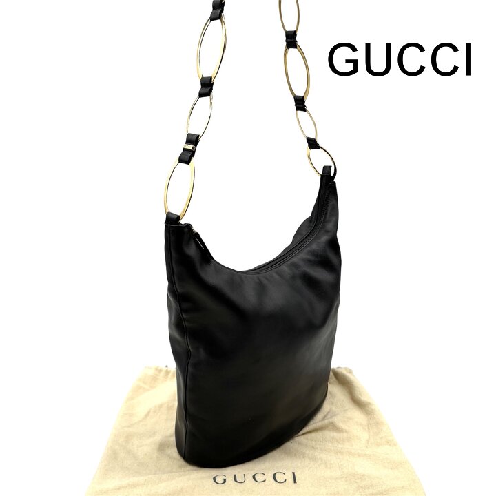 【中古】美品 GUCCI グッチ なめし革 チェーン店 肩部 御徒面子 黒いこと GP金具 レディース ブランド名 鞄 BAG a12173