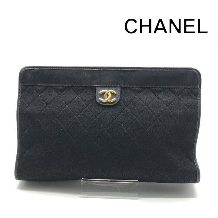 【中古】良品 CHANEL シャネル マトラッセ ココマーク コットン レザー クラッチ セカンド バッグ フォーマル ブラック レディース a12380