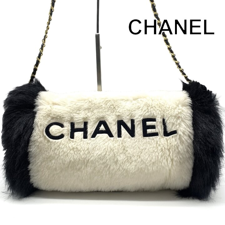 【中古】美品 CHANEL シャネル お手々 ウォーマー チェーン店 肩部 御徒面子 曲がった掛け ココマーク 毛皮象牙色 黒いこと レディース a12386