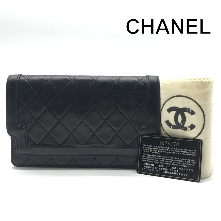 【中古】良品 CHANEL シャネル マトラッセ クラッチ セカンド バッグ レザー ブラック シンプル フォーマル ブランド 鞄 かばん a12555