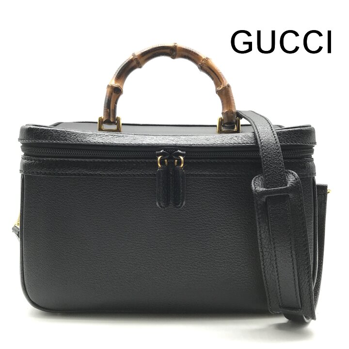 【中古】美品 GUCCI グッチ バンブー 生産ライン なめし革 2WAY お手々 肩部 御徒面子 バニティ 黒いこと レディース ブランド名 曲がった掛け a12879
