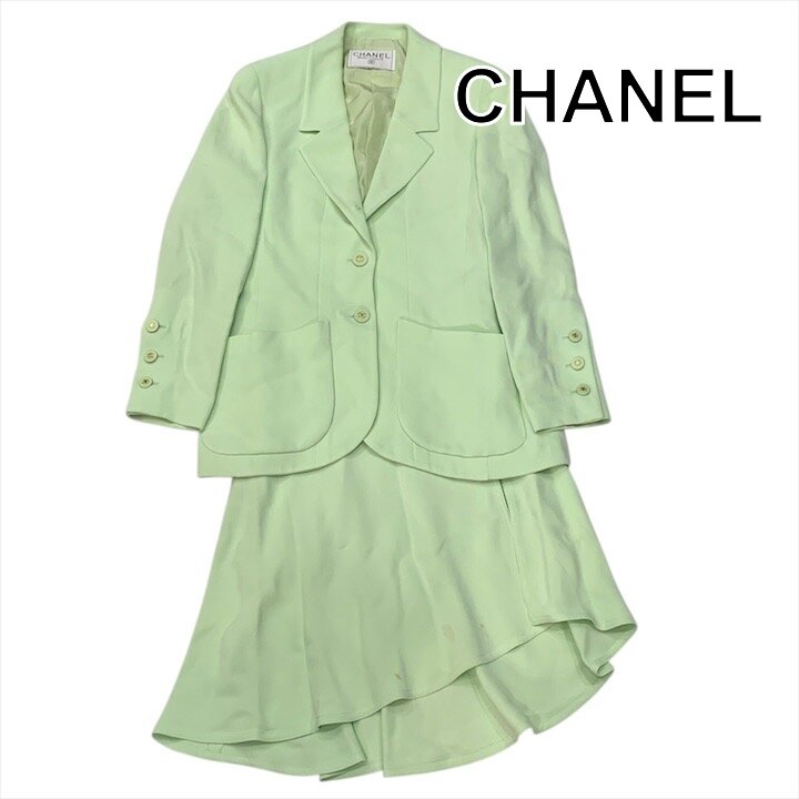 【中古】CHANEL シャネル レアカラー ココマーク ボタン 394P ヴィンテージ スーツ スカート セットアップ アパレル ファッション レディース h811｜BEGINSELL