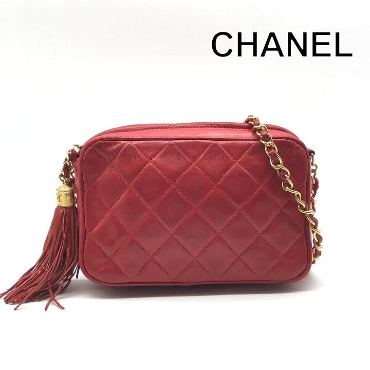 【中古】良品 CHANEL シャネル ココマーク フリンジ チェーン ショルダー バッグ レッド レディース ブランド 鞄 かばん k3799k