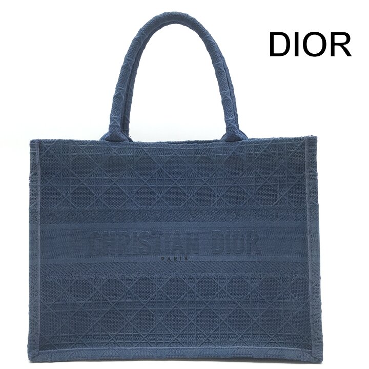 【中古】美品 Christian Dior ディオール ブック トート カナージュ ミディアム キャンバス ブルー レディース ブランド 鞄 k7761|BEGINSELL